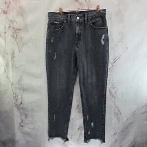 Mott & Bow Jeans Womens 29 X 28 Gray Mom Distressed Denim High Rise Stretch